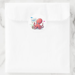 Niedlich, Cartoon-Oktopus mit Fischen Runder Aufkleber