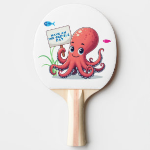 Niedlich, Cartoon-Oktopus mit Fischen Tischtennis Schläger