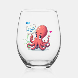 Niedlich, Cartoon-Oktopus mit Fischen Weinglas Ohne Stiel
