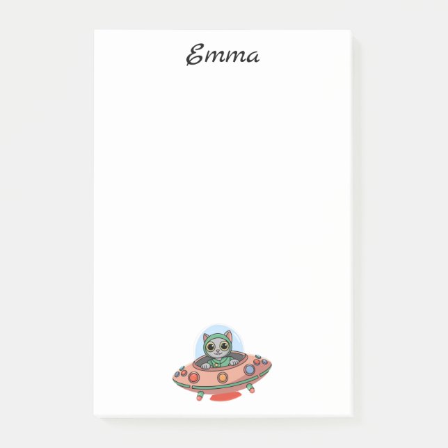 Niedlich Cat Alien & UFO Raumschiff, Individuelle  Post-it Klebezettel (Vorderseite)