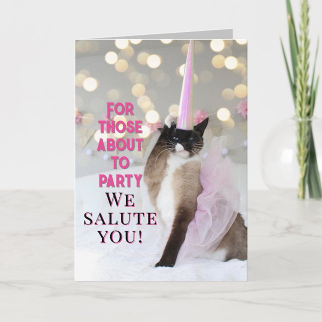 Niedlich Cat Birthday Salute Karte (Vorderseite)