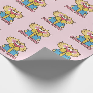 Niedlich Cat Cartoon Baby Pink Polka Dots Party Geschenkpapier