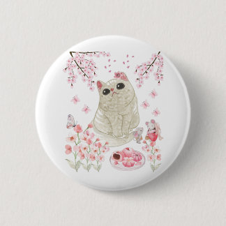 Niedlich Cat Cherry Blossom Button