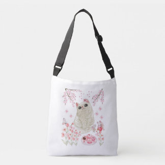 Niedlich Cat Cherry Blossom Tragetaschen Mit Langen Trägern
