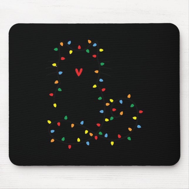 Niedlich Cat Christmas Light Graphic Cat Black Mam Mousepad (Vorne)