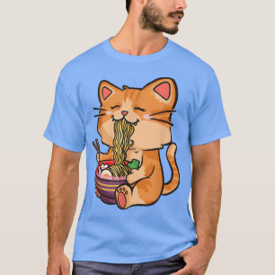 Niedlich Cat Eating Ramen - Otaku Manga Kawaii Cat T-Shirt