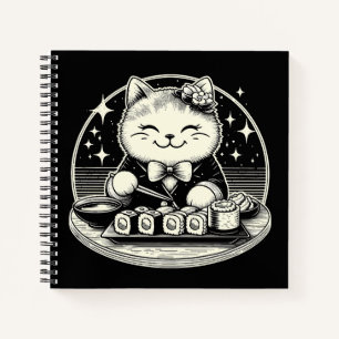 Niedlich Cat Eating Sushi Japanisch Kawaii Notizbuch