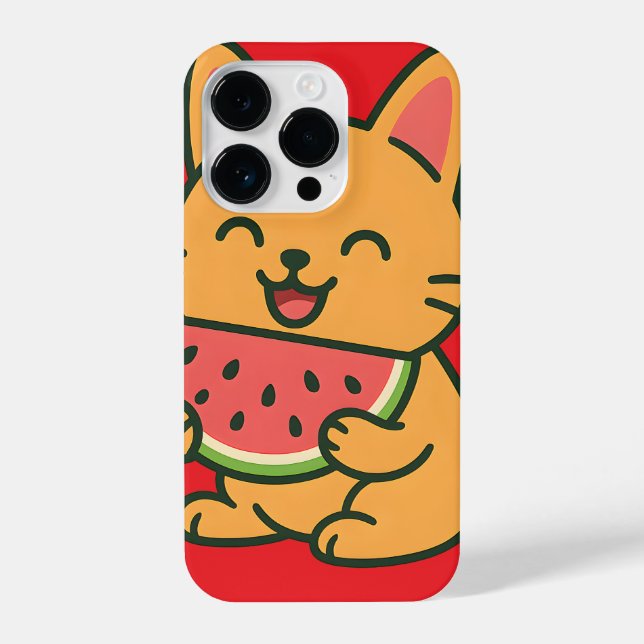 Niedlich Cat Eating Watermelon - Kawaii i iPhone 1 14 Pro Hülle (Rückseite)