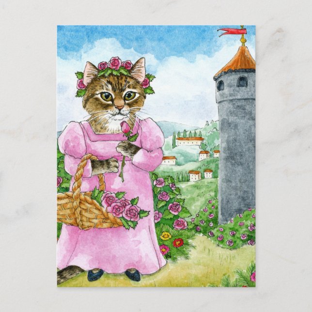 Niedlich Cat Fairy Tale Rapunzel Postkarte (Vorderseite)