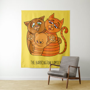 Niedlich Cat Family individuelle Name & Farbtapete Wandteppich