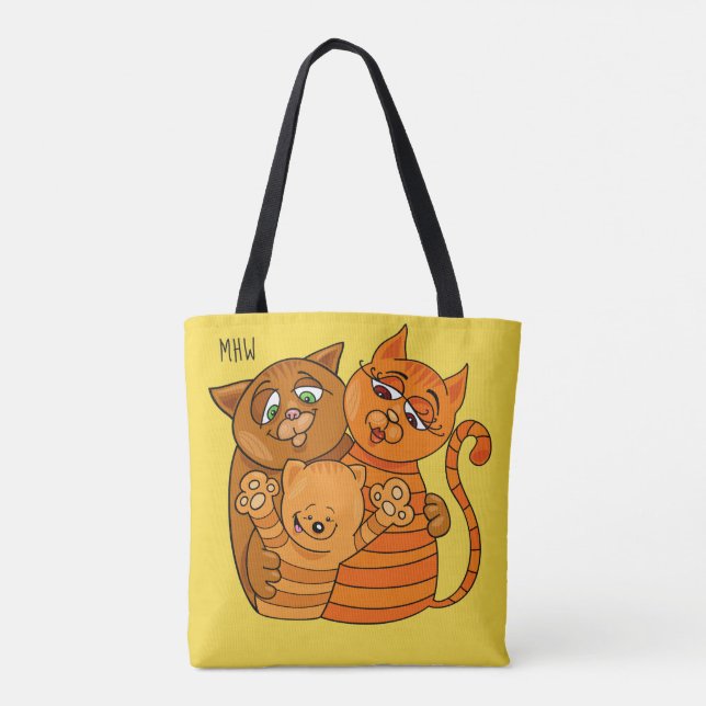Niedlich Cat Family individuelle Name & Farbtasche Tasche (Rückseite)