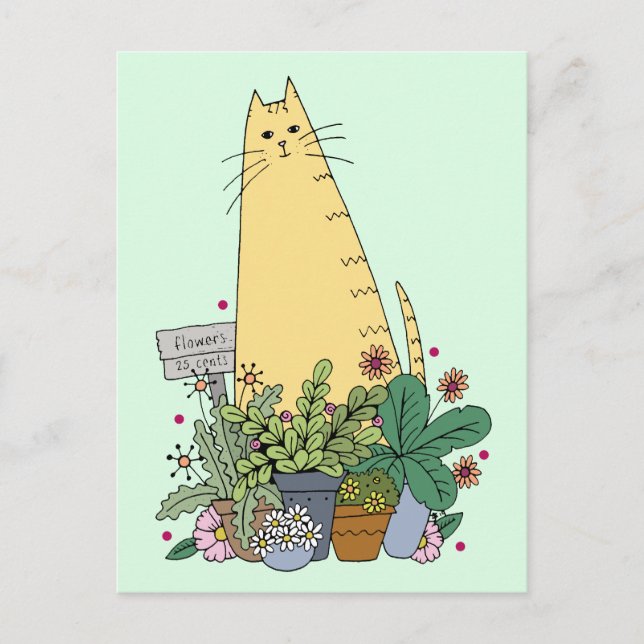 Niedlich Cat Florist Postcard Postkarte (Vorderseite)