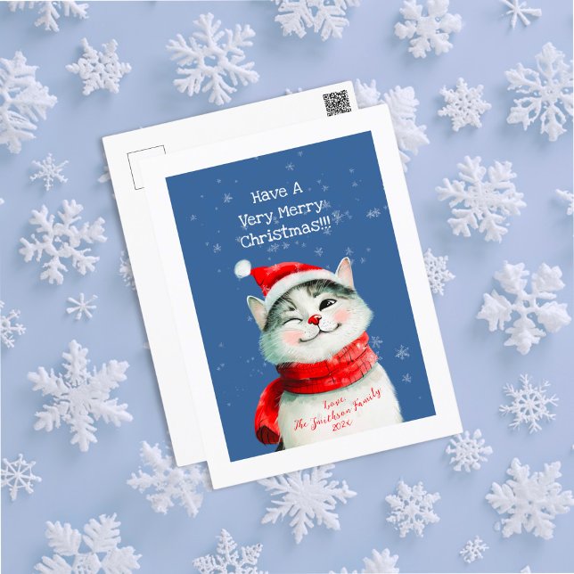 Niedlich Cat Frohe Weihnachtskarte Feiertagspostkarte (Cute Cat Merry Christmas Post Card)