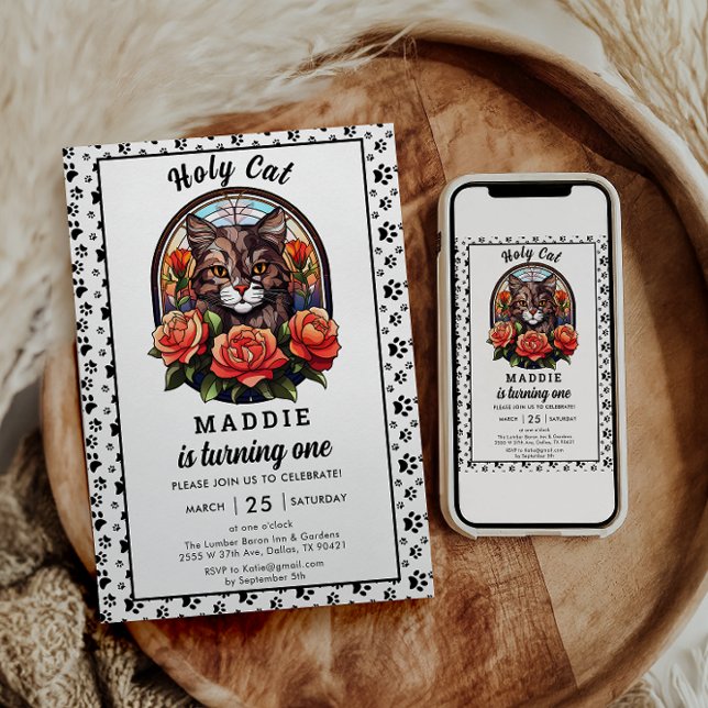 Niedlich Cat Girl Erster Geburtstag Einladung (Von Creator hochgeladen)