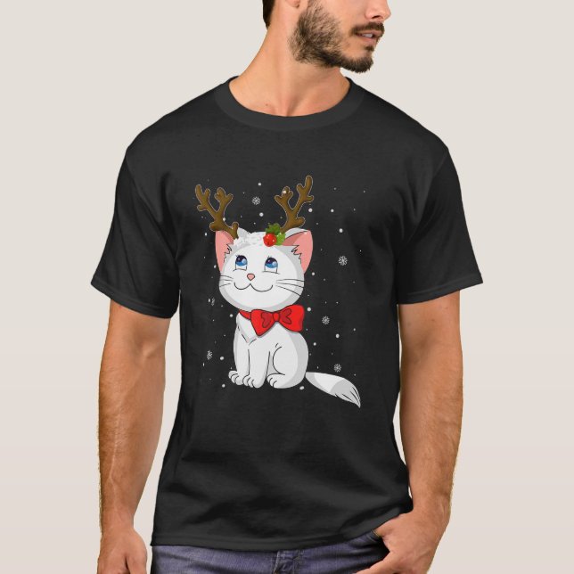 Niedlich Cat Girl Rentier Weihnachtskätzchen Überk T-Shirt (Vorderseite)