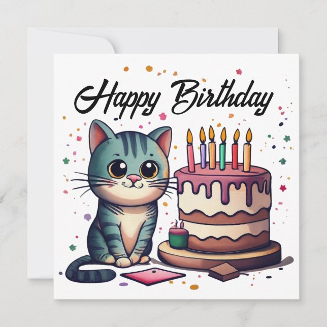 Niedlich Cat Happy Birthday Karte (Vorderseite)
