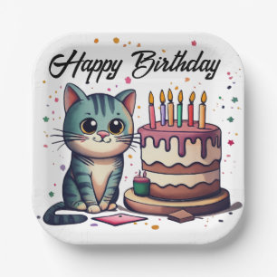 Niedlich Cat Happy Birthday Pappteller