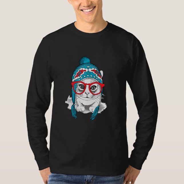 Niedlich Cat Hat Alpaca T-Shirt (Vorderseite)
