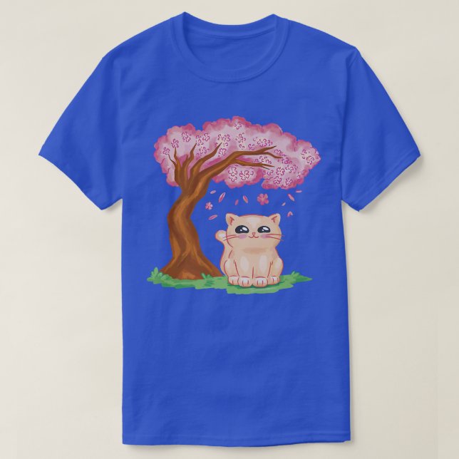 Niedlich Cat Kawaii Japanisch Cherry Blossom Sakur T-Shirt (Design vorne)