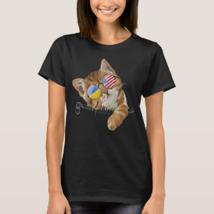 Niedlich Cat Kitten American Ukrainian Flag Sunglu T-Shirt
