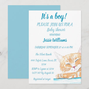 Niedlich Cat Kitty Kitten Blue animal Baby Boy Einladung