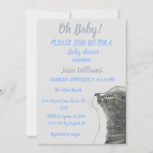 Niedlich Cat Kitty Kitten Blue Baby Junge Dusche I Einladung