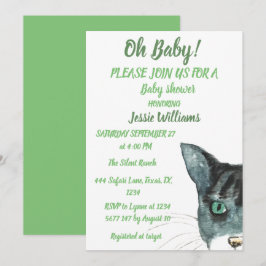 Niedlich Cat Kitty Kitten Green Baby Girl Einladung