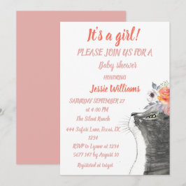 Niedlich Cat Kitty Kitten Pink Girl Baby Shower In Einladung