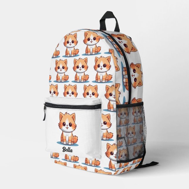 Niedlich Cat Kitty Pattern Individuelle Name Bedruckter Rucksack (Rückseitige Ecke Rechts)