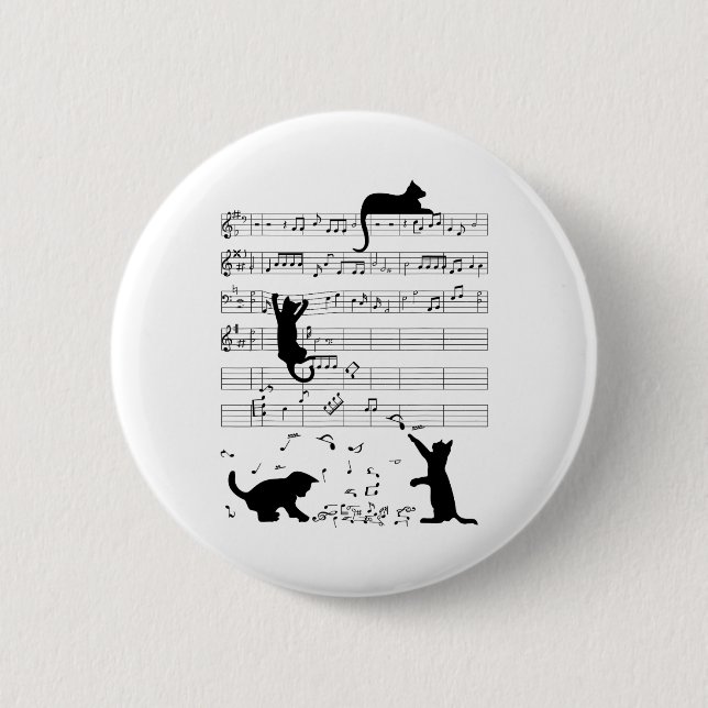 Niedlich Cat Kitty Playing Musiknote Clef Musician Button (Vorderseite)