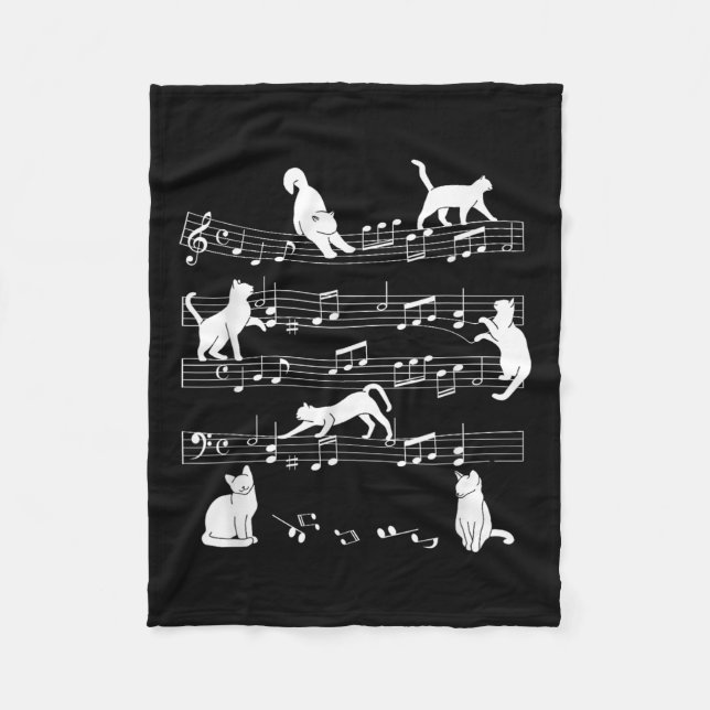 Niedlich Cat Kitty Playing Musiknote Clef Musician Fleecedecke (Vorderseite)