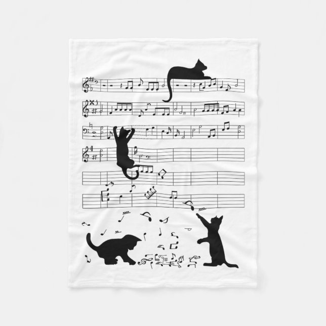 Niedlich Cat Kitty Playing Musiknote Clef Musician Fleecedecke (Vorderseite)