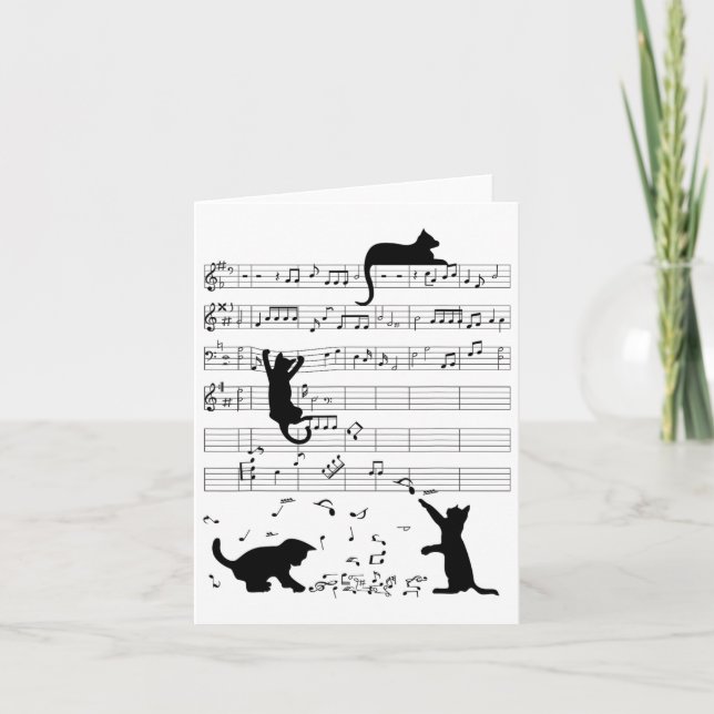Niedlich Cat Kitty Playing Musiknote Clef Musician Karte (Vorderseite)