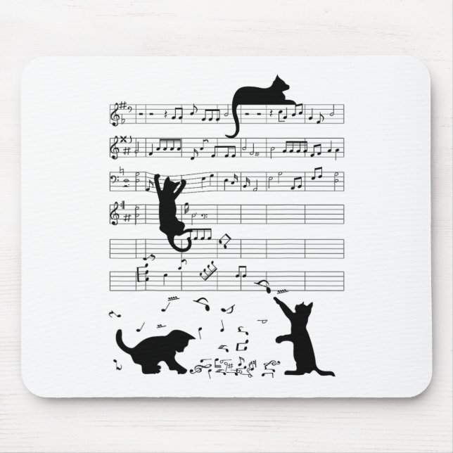 Niedlich Cat Kitty Playing Musiknote Clef Musician Mousepad (Vorne)