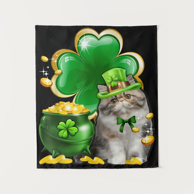 Niedlich Cat Kleeblatt Irish Saint St Patrick Day Wandteppich (Vorderseite)
