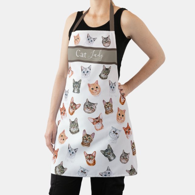 Niedlich Cat Lady Watercolor Einfache Moderne Schürze (InSitu)