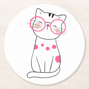 Niedlich Cat Lover Geschenk Pink Brille Kitten Ner Runder Pappuntersetzer