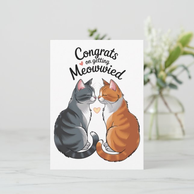 Niedlich Cat Lover Wedding Herzlichen Glückwunsch  Karte (Stehend Vorderseite)