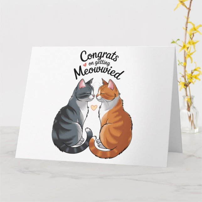 Niedlich Cat Lover Wedding Herzlichen Glückwunsch  Karte (Gelbe Blume)