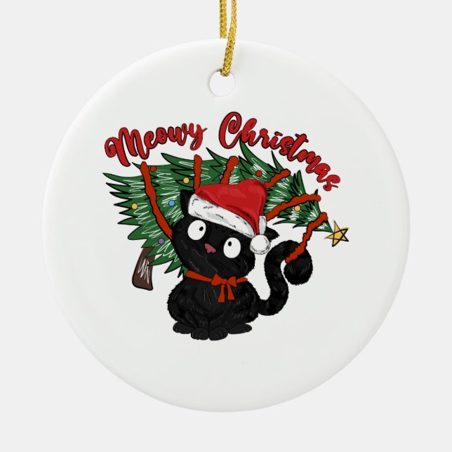 Niedlich Cat Meow Christmas Funny Pet Keramik Ornament (Vorne)