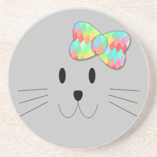 Niedlich Cat Meow Rainbow Bow Grau Glitzer Kitty K Getränkeuntersetzer