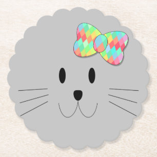 Niedlich Cat Meow Rainbow Bow Grau Glitzer Kitty K Untersetzer