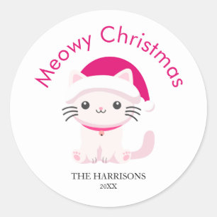 Niedlich Cat Meowy Weihnachten Runder Aufkleber