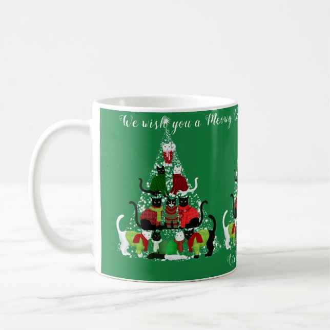 Niedlich Cat Meowy Weihnachtsbaum Personalisiert Kaffeetasse (Links)
