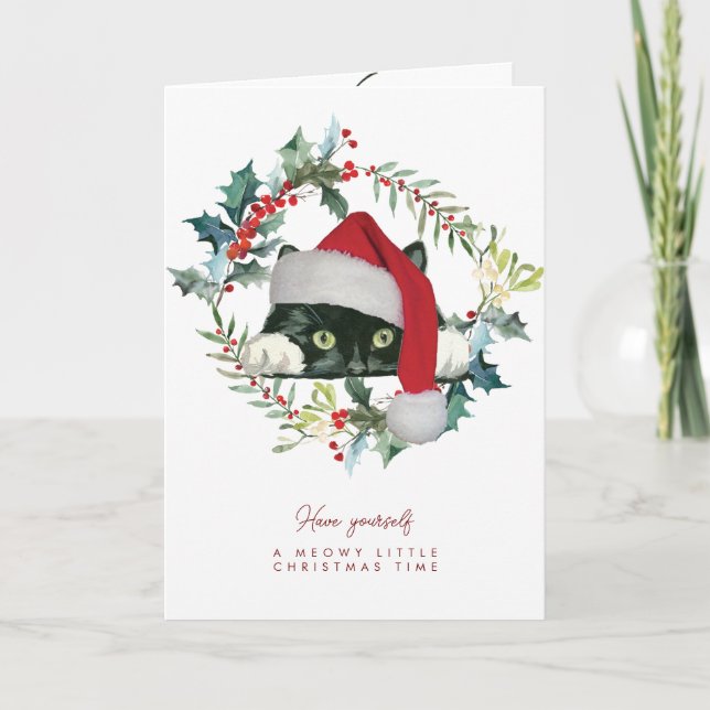 Niedlich Cat Meowy Weihnachtskarte Dankeskarte (Vorderseite)