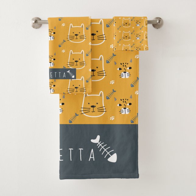Niedlich Cat Modernes Muster Badhandtuch Set (Insitu)