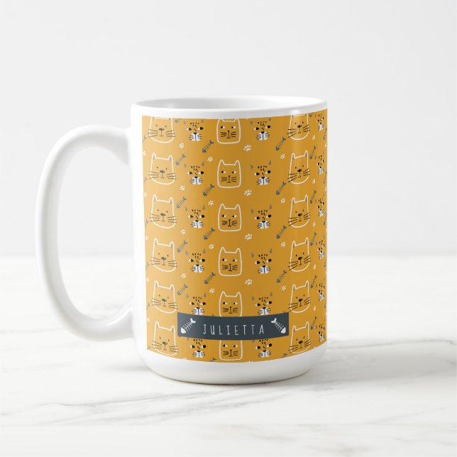 Niedlich Cat Modernes Muster Personalisiert Kaffeetasse (Links)