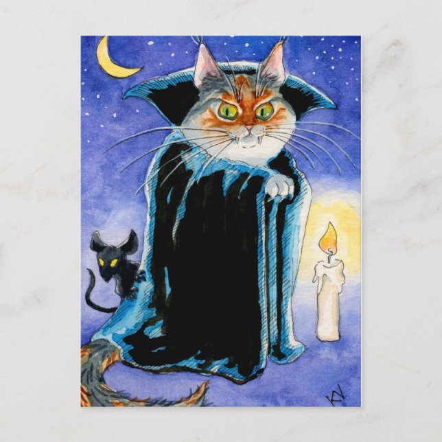 Niedlich Cat Mouse Vampire Nosferatu Halloween Postkarte (Vorderseite)