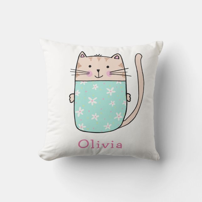 Niedlich Cat Personalisiert Individuelle Name Must Kissen (Vorderseite)