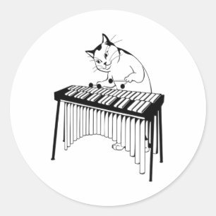 Niedlich Cat Playing Schlagzeug Musical Xylophone Runder Aufkleber